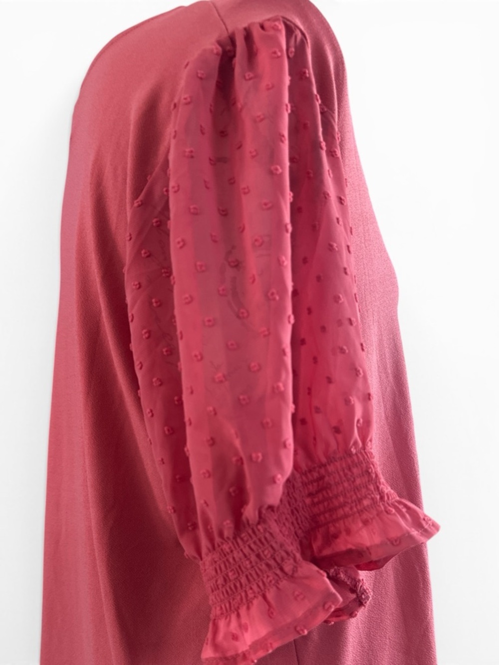 Adrianna Papell Women's Salmon Color Swiss Dot Sleeve V-Neck Top. Sz XL - Picture 4 of 4